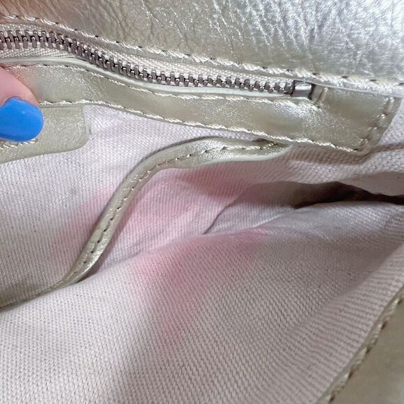 Vintage Michael Kors Fulton Gold Leather Shoulder Bag Silver Chain Purse - Picture 11 of 11